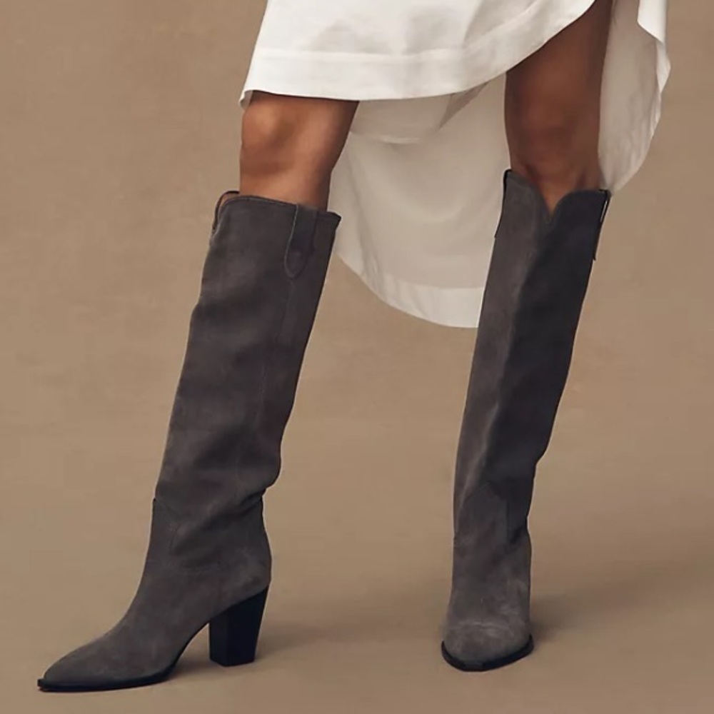 Anthropologie Silent D Ivy Boots Dark Gray Suede Leather Rubber Size 10 - Picture 3 of 4